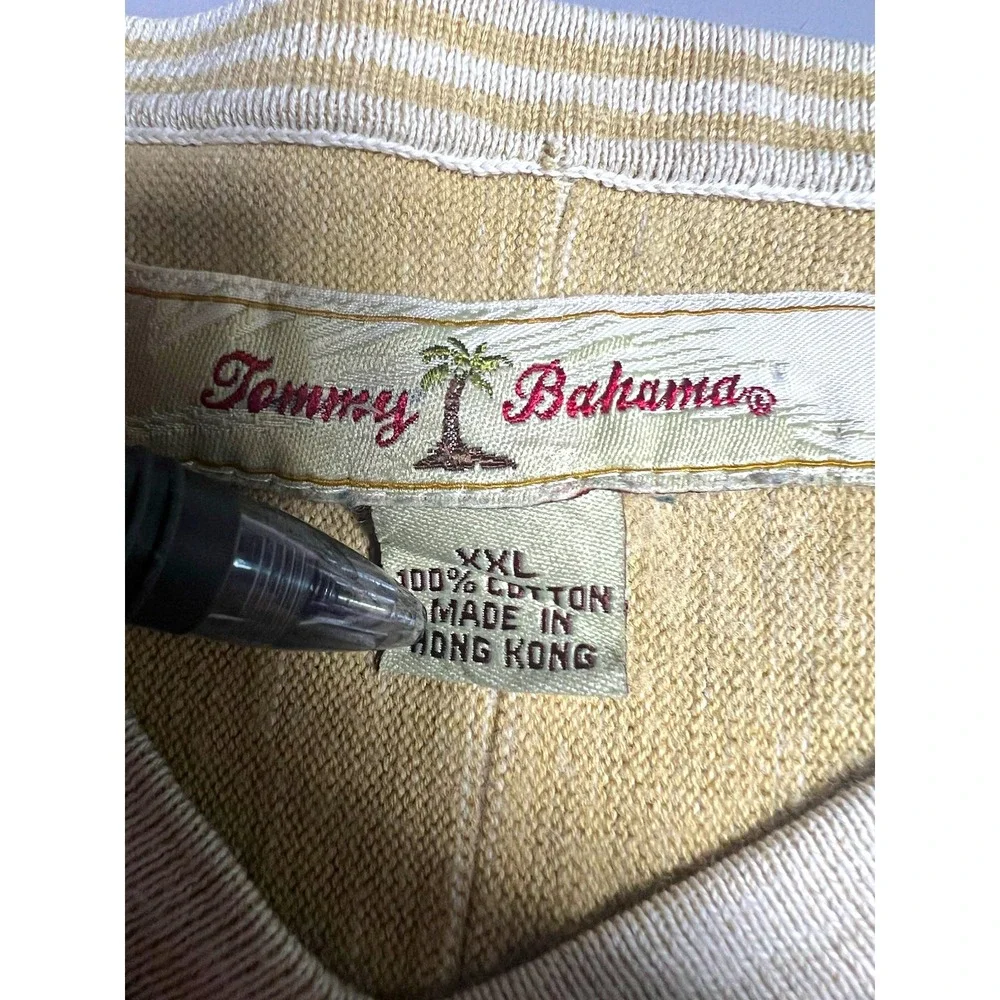Tommy Bahama Beige Solid 100% Cotton Knit V-Neck Pullover Sweater Men's XXL